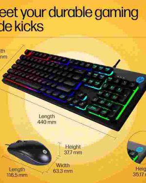 HP KM300F Wired USB Gaming Keyboard and Mouse Set, Membrane Backlit, 26 Keys Anti-Ghosting, 3 LED Indicators & 3D 6K USB Mouse with 6400DPI,Six-Speed Cyclic Resolution Switching, Black