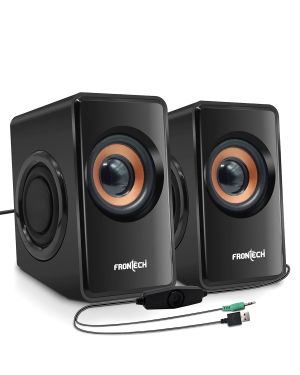 FRONTECH 2.0 USB Powered Multimedia Speakers | 2 x 2.5W Drivers (5 cm) | 3.5mm Jack Connectivity | for Laptop, PC, TV, Mobile | 1 Year Warranty (SPK-0001, Black)
