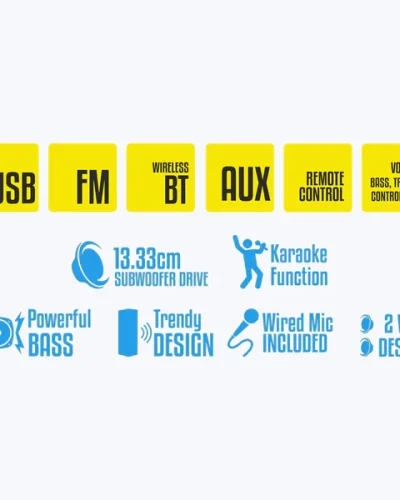 Zeb Impact Tower Remote control Speaker, Wireless BT/USB/ FM /AUX/MIC Input, LED Display