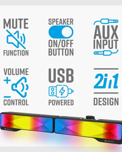 Zebronics Wonderbar 20 PC/Laptop Speaker (2.0), RGB, 3.5mm jack