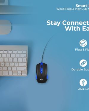 Foxin Wired Mouse for Laptop PC, Plug-n-Play USB, High Resolution 800 DPI Optical Sensor, Durable Design, Clickable Scroll Wheel, Quick Response Mouse for Comfortable All-Day Grip, Smart Blue