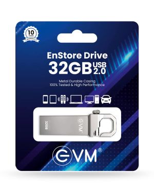EVM EnStore Metal USB 2.0 Flash Drive – High Read Speeds up to 15MB/s & Write Speeds up to 8MB/s – Durable Metal Casing – Ideal for Data Transfer & Storage